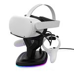 AMVR for oculus Headset Charging Dock, VR Display Stand Accessories Compatible with Quest/Quest 2/Rift/Rift S VR Headset and Touch Controllers, More Stable and Heavy Station Base with LED Light