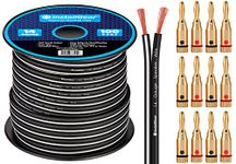 InstallGear 14 Gauge AWG 100ft Audio Stereo Speaker Wire True Spec and Soft Touch Cable - Black with 12 Banana Plugs (Great Use for Car Speakers Stereos, Home Theater Speakers, Surround Sound, Radio)