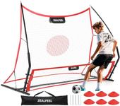 ZEALFEEL Soccer Rebounder, 2-in-1 Soccer Rebound Net, 6'x4.7' Large Net & 6'x16in Small Nets, Bounce Back Practice for Team Volley Passing Solo Training, Football Trainer with Backpack Cones