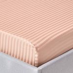 HOMESCAPES Taupe Brown Deep Fitted Sheet (12”) King 330 TC 500 Thread Count Equivalent Satin Stripe Pure Egyptian Cotton Bed Sheet with Fully Elasticated Skirt