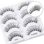 DYAFIN Natural Eyelashes 100% Handmade Lashes Reusable Soft False Eyelashes Lightweight Eye Lashes with Clear Band 3D Fake Eyelashes Long Wispy Eyelashes C Curl Lashes 4 Pairs