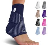 Sleeve Stars Ankle Brace for Sprained Ankle, Plantar Fasciitis Relief Achilles Tendonitis Brace, Ankle Support for Women & Men with Strap, Heel Protector Wrap for Pain & Compression (Single/Navy Blue)