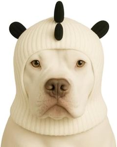 LovinPet Dinosaur Dog Hat Snood for Medium & Large Dogs, Dino Costume Ear & Neck Warmer, Soft 4‑Way Stretch Knit, Adjustable Fit, One Size,White