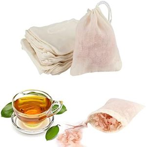 TamBee 3 x 4 Inch Drawstring Tea Bag Muslin Mesh Tea Bags Reusable Tea Infusers Tea Filter Bag For Loose Leaf Herbs Spices Seasonings Broths Gift Bag For Party Home Kitchen Storage 25 Pcs