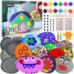 Halobios Rock Painting Kit, Crafts Kits for Kids, 56 Pcs Arts and Crafts for Kids, 12 Stone Painting Kit, Kids Painting Set, Creative Toys & Gifts & Presents for Boys Girls Ages 3-12