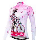 Cycling Jersey For Women Long Sleeve Clothing Bicycle Jacket, Pink Girl, Medium