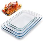Glass Baking Pan for Oven, Heat Resistant Glass Bakeware Set of 4, Rectangular Lasagna Pan, Deep, with Handle, For Baking Cakes Kitchen, Dishwasher Safe, Freezer Safe, Microwave Safe and Preheated