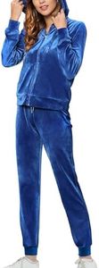 MessBebe Women's Tracksuits, 2 Pieces, Velvet Sportswear, Hoodie, Long Jogging Bottoms, Sportswear with Pocket, Jogging Suit, Dark Blue, Large