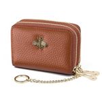 imeetu RFID Credit Card Holder, Small Leather Zipper Card Case Wallet for Women, Max - Brown, Max, Classic