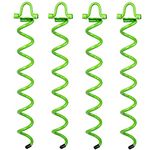 Ashman 16 Inch Spiral Ground Anchor Green Color - Ideal for Securing Animals, Tents, Canopies, Sheds, Car Ports, Swing Sets (Pack of 4)