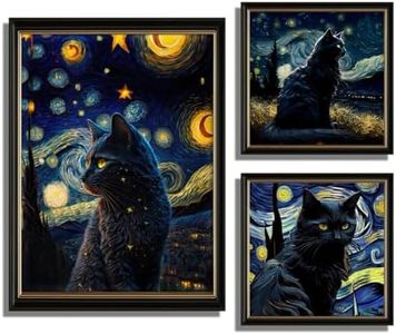 3pcs Van Gogh Style Starry Night Cat Canvas Wall Art Unique Night Sky Aesthetic Print Vintage Cat Painting 12x16 Inch 1Pc Unframed 8x8In 2Pcs Unframed
