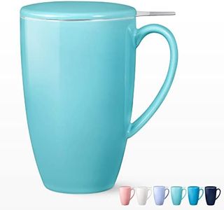 Fashionwu 16 OZ Porcelain Tea Mug with Infuser and Lid, 500ml Large Leaf Tea Cup with Stainless Steel Filter Ceramic Teaware for Tea Coffee Milk Juice Hot Cocoa, Gifts for Tea Lovers (Mint Green)