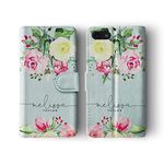 Tirita Personalised Initials Custom Phone Case Compatible with iPhone 5 / 5s / SE 2016 Wallet Leather Flip Shabby Chic Floral Watercolour Pastel Bouquet