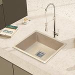 Hardstone Quartz Kitchen Sink (18 x 16 x 8.5 In, 10mm Thickness) – Granite Finish Single Bowl Sink with Waste Coupling & PVC Pipe – Smooth Finish, Non-Fading, UV Protection, Scratch & Heat Resistant