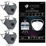 Xtore Unisex N-95 FDA CE Certified Anti-pollution Reusable, Washable Cotton N95 Mask with Valve (Pack of 3, 3 Filters, Grey)