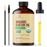 Botanic Hearth Castor Oil with Glass Bottle | USDA Certified Organic |100% Pure & Hexane Free | Cold Pressed | Growth for Eyelashes, Eyebrows, Hair | With Eyebrow & Eyelash Brush | 2 fl oz