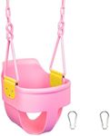 Premium High Back Full Bucket Toddler Swing Seat with Finger Grip, Plastic Coated Chains and Carabiners for Easy Install - Pink - Squirrel Products