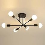 Vintage Metal Ceiling Light with E27 Lampholder, Industrial Chandelier Ceiling Lighting Fixture with 6 Arms, Black Semi-Flush Ceiling Lamp for Bedroom, Living Room, Dining Room, Kitchen, 60cm*60cm