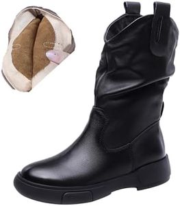 Keilinia Women's Leather Pull-On Cowboy Boots,Fall/Winter Comfy Waterproof Non-slip Softsole Casual Dress Oxford Mid-calf Boot (7,Black,7)