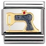 Nomination Composable Classic Daily Life Sewing Machine Stainless Steel, Enamel and 18K Gold