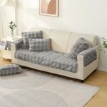 HOKIPO Premium Faux Rabbit Fur Anti Slip 3 Seater Sofa Mat with 2 Armrest Cover,Cool Grey (AR-5015-GRY + AR-5149-GRY*2)