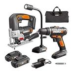 WORX WX958L 20V Cordless Drill Driver WX101L, 20V 24mm Cordless Jigsaw WX543L and 20V Flexible LED Light WX028L Combo kit