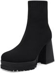 Womens Sock Boots Platform Chunky Heel Booties Dress Ankle Boots Square Toe Slip On Comfortable Winter Booties