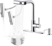 iVIGA Waterfall Kitchen Faucet with Soap Dispenser: Chrome Kitchen Faucet with Pull Down Sprayer 3 Modes(Waterfall/Stream/Sweep), Stainless Steel Kitchen Faucets for Sink with Deck-Plate