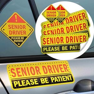 5-Pack Senior Driver Stickers (Non-Magnetic) – Promotes Road Safety for Elderly Drivers, Reusable, Reflective, Paint-Safe Decals for Car Bumper and Windows