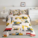 Feelyou Boys Kids Cartoon Cars Comforter Set Toddler Construction Excavator Bedding Set Teens Truck Car Comforter Cute Machinery Bulldozer Crane Decor Quilt Set with 1 Pillowcase 2Pcs Bedding Twin