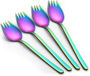 Salad Servers,Long Spork Colorful Stainless Steel Salad Forks Everyday Use Camping Utensils,Dessert Spoon and Food Fork Buffet Forks,Set of 4