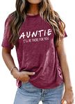 LOTUCY Women Auntie T-Shirt Aunt Vibes Shirt Cute Aunt Gifts Tee Shirt Short Sleeve Casual Shirt (Red, M)