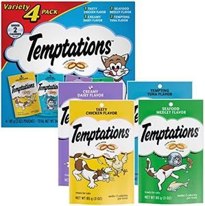 TEMPTATIONS Classic Crunchy and Soft Cat Treats Feline Favorite Variety Pack, (4) 3 oz. Pouches