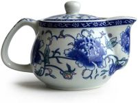Small Porcelain Teapot, 9oz Tea Pot with Stainless Steel Infuser Classical Chinese Penoy Flower (Blue-and-white Penoy)