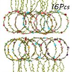 FEPITO 16 Pcs Flower Crown Flower Headband Garland Floral Wreath Headband for Festival Wedding Party Hair Accessories, 16pcs, Colorful, 16pcs