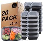 KINGHON Meal Prep Containers Set of 20 Pcs - 1000ml/32oz Food Prep Container with Lids, 2 Compartment BPA Free Plastic Bento Box for Adults