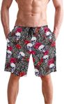 visesunny Men's Novelty Beach Shorts Quick Dry Swimwear Holiday Party Sports Running Swim Board Shorts Bathing Suits, Rose Skull, XX-Large