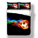 Andrui Bedding Set 3D Football Sports Series Print Duvet Cover with Pillowcases Men Teen Boys Kids Bedding Set with Zipper Closure Easy Care, Single 135x200cm