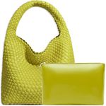 Women Vegan Leather Hand-Woven Tote Handbag Fashion Shoulder Top-handle Bag All-Match Underarm Bag with Purse, Lemon Yellow, Large