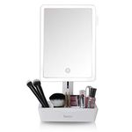 Fancii LED Lighted X Large Vanity Makeup Mirror with 10X Magnifying Mirror - Dimmable Natural Light, Touch Screen, Dual Power, Adjustable Stand with Cosmetic Organizer (Gala)