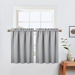 LinTimes Short Curtains for Bathroom Set 2 Panels Rod Pocket Cafe Tier Curtains Light Blocking Blackout Room Darkening Camper Curtains for Small Windows Kitchen 26x30 Inch Length Light Grey Wine