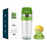 KITCHENDAO 2 in 1 Salad Dressing Shaker with Citrus Juicer, Dripless Pour, Leak-free, Soft Grip, Anti-slip Feet, Easy to Clean, Dishwasher Safe, 350ml (1-1/2 Cups)