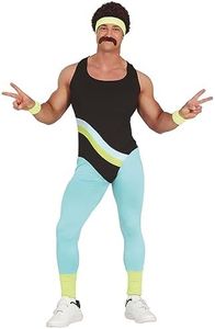 Combinaison de gymnastique néon des années 80 pour homme - Costume d'aérobic - Pour le sport - Bouton de bain - Taille : L