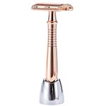 BAILI Rose Gold Long Handle Double Edge Safety Razor Wet Shaving Kit +5 Platinum Swedish Blades +Stand BD193G