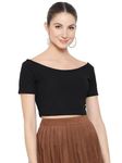 Stars and You Boat Neck Short Sleeves Crop TOP (in, Alpha, S, Black)