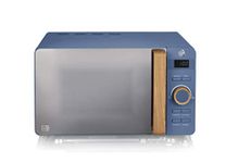 Swan Nordic Microwave Digital Display 6 Power Levels, 30 Minute Timer, Thaw Mode, Modern Design with Wood Effect Handle, Matte Blue, 20 Litre 800 Watt