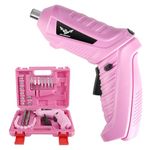 JENABOM 47 in 1 Electric Screwdriver Cordless Rechargeable with Drill Set 3.6V Li-ion 3.5N·m Max Torque Electric Rotatable with Case LED Light Drill Screwdriver for Home Office DIY Tools Pink