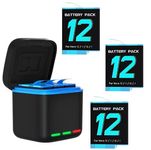 Triple Battery Charger with 3 Batteries for GoPro (HERO 12, HERO 11, HERO 10 and HERO 9) WYLDPRO