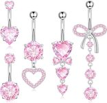 Wonvin Collection 5pcs Belly Button Bars Silver Gold Belly Bar Surgical Steel 14G Navel Bars Belly Button Piercing Jewellery Heart Butterfly Flower Dangle (Pink)