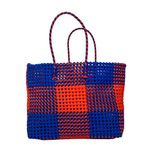 Spillbox Handmade Plastic Wire Koodai,Tokri,Jhola Multipurpose Shopping Grocery Storage Basket and Washable Bag for Kitchen,Picnic,Lunch (red and Blue)